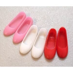Vintage 3 Pairs Japan 60s Barbie Skipper Flats Shoes Pink Red White Slip On